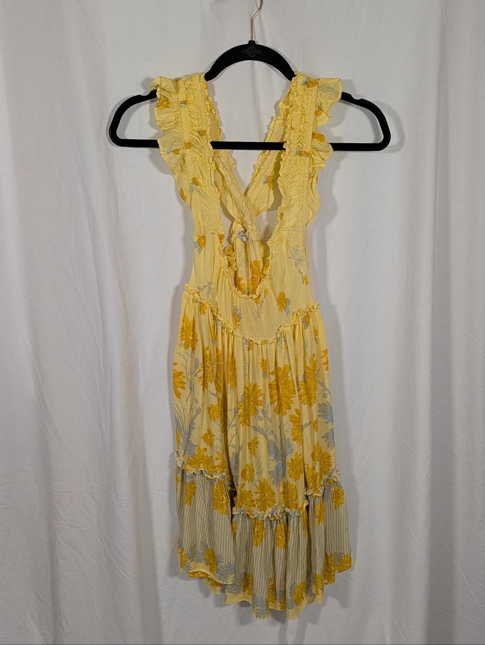 Free People Yellow Floral Backless Ruffle Sundress